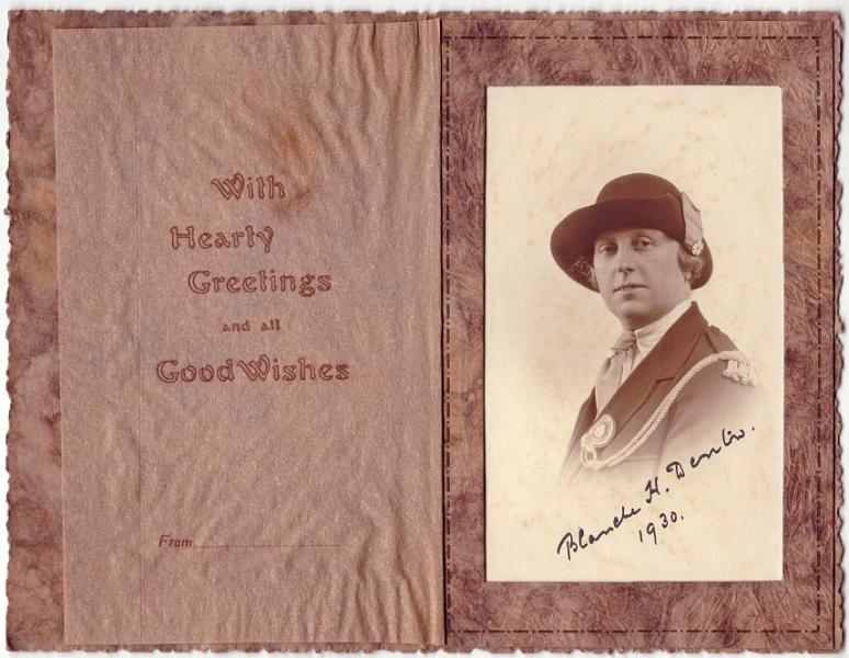 Mrs Denton - Girl Guide Captain - card.JPG - Mrs Denton - Girl Guide Captain From a Greetings Card - 1930